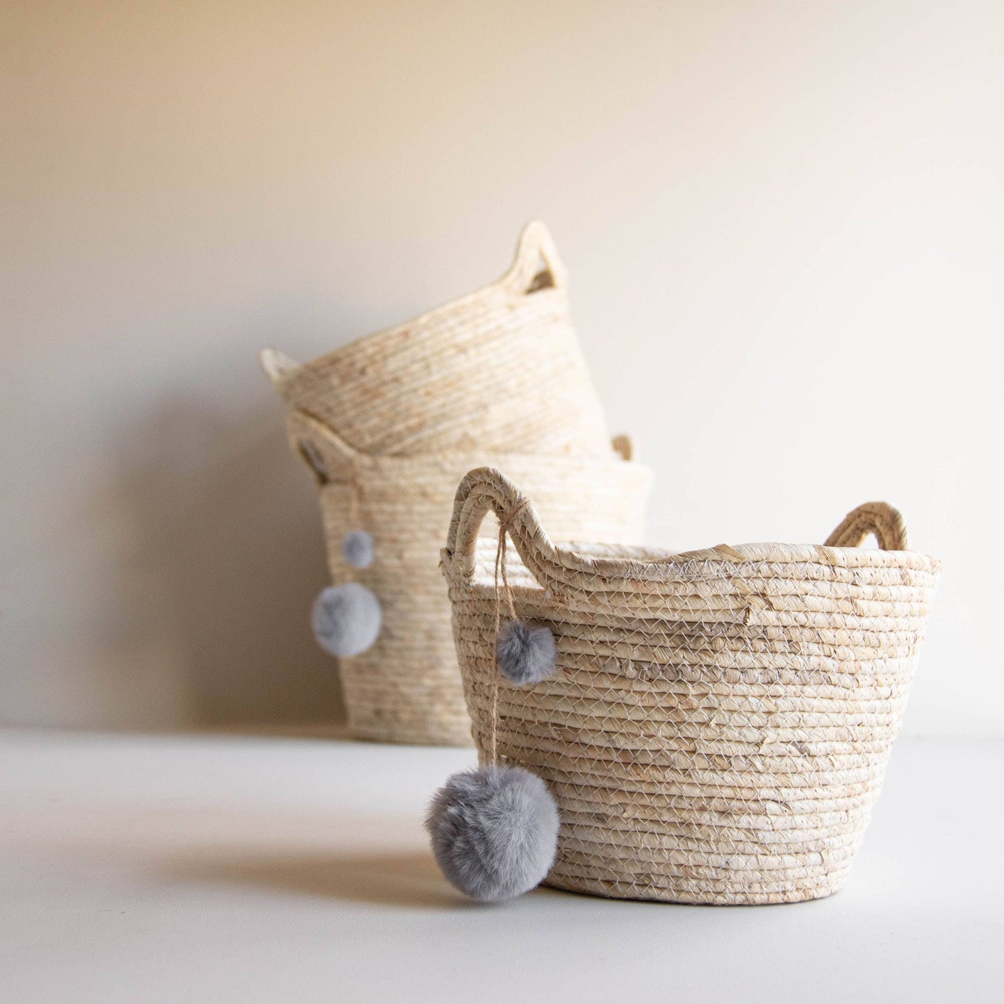 Escape Natural Baskets With Poms | Multiple Sizes