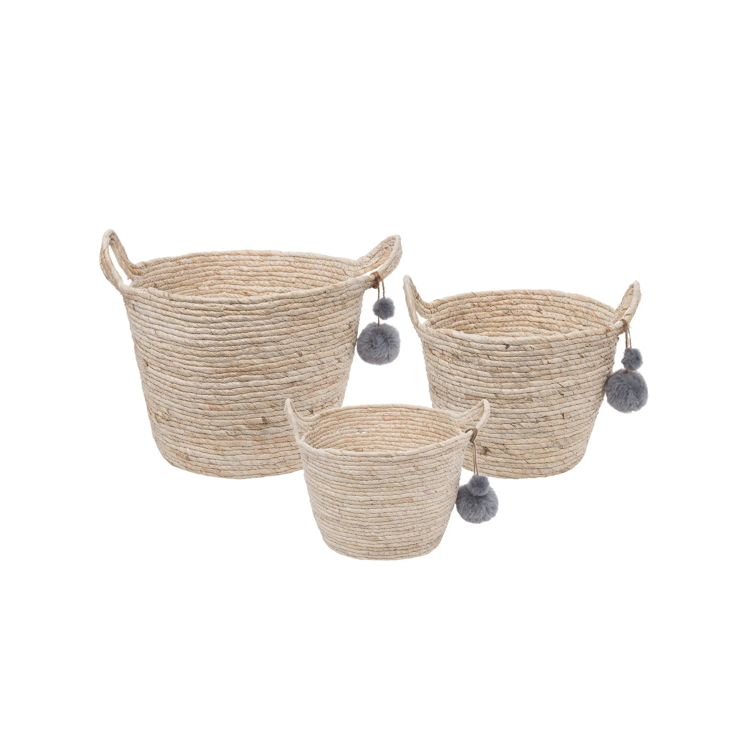 Escape Natural Baskets With Poms | Multiple Sizes