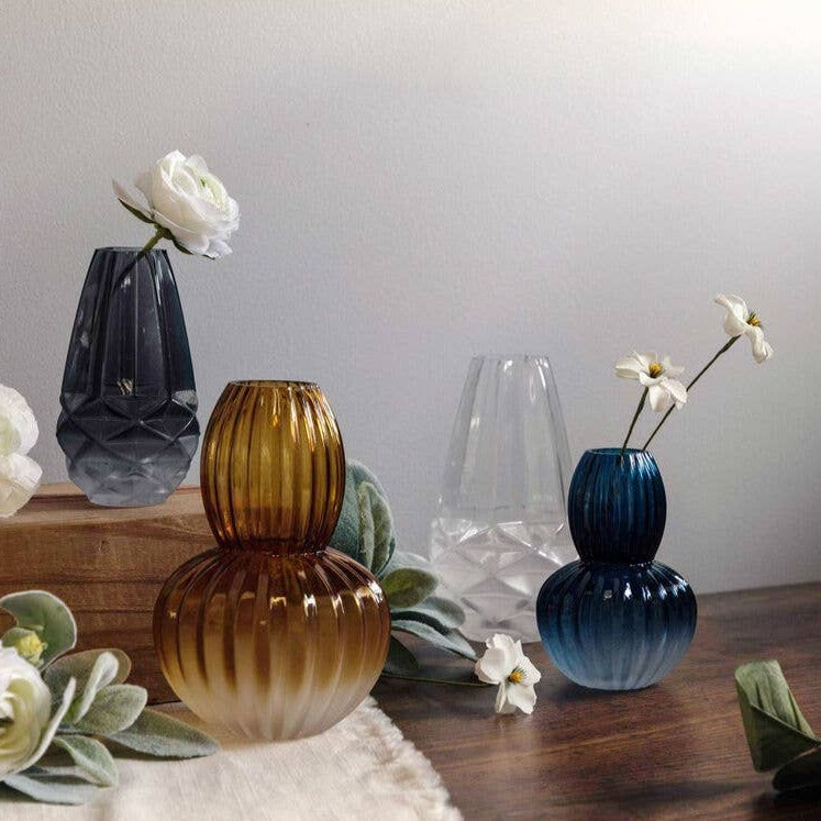 Indigo Ridged Frosted Vase