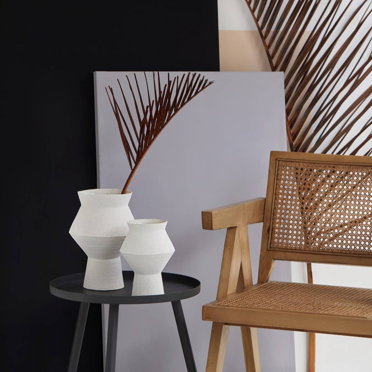Modern Angular Round Vase | White Ceramic