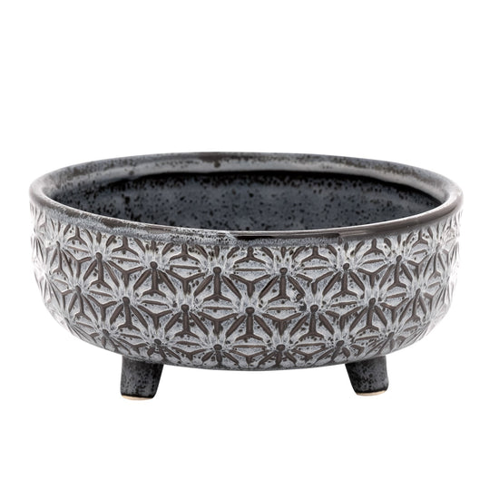 Star Black Glazed Ceramic Footed Succulent Pot