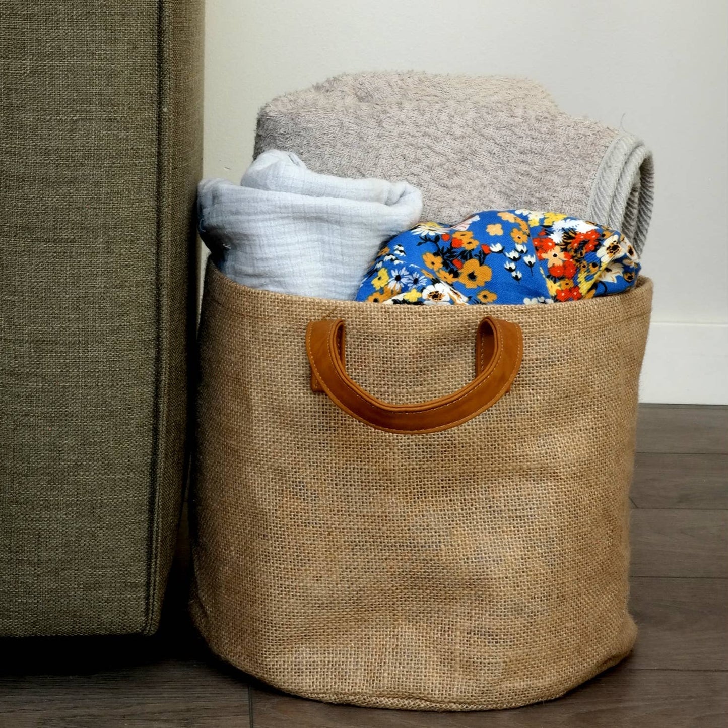 Jute Bin with Tote Handles