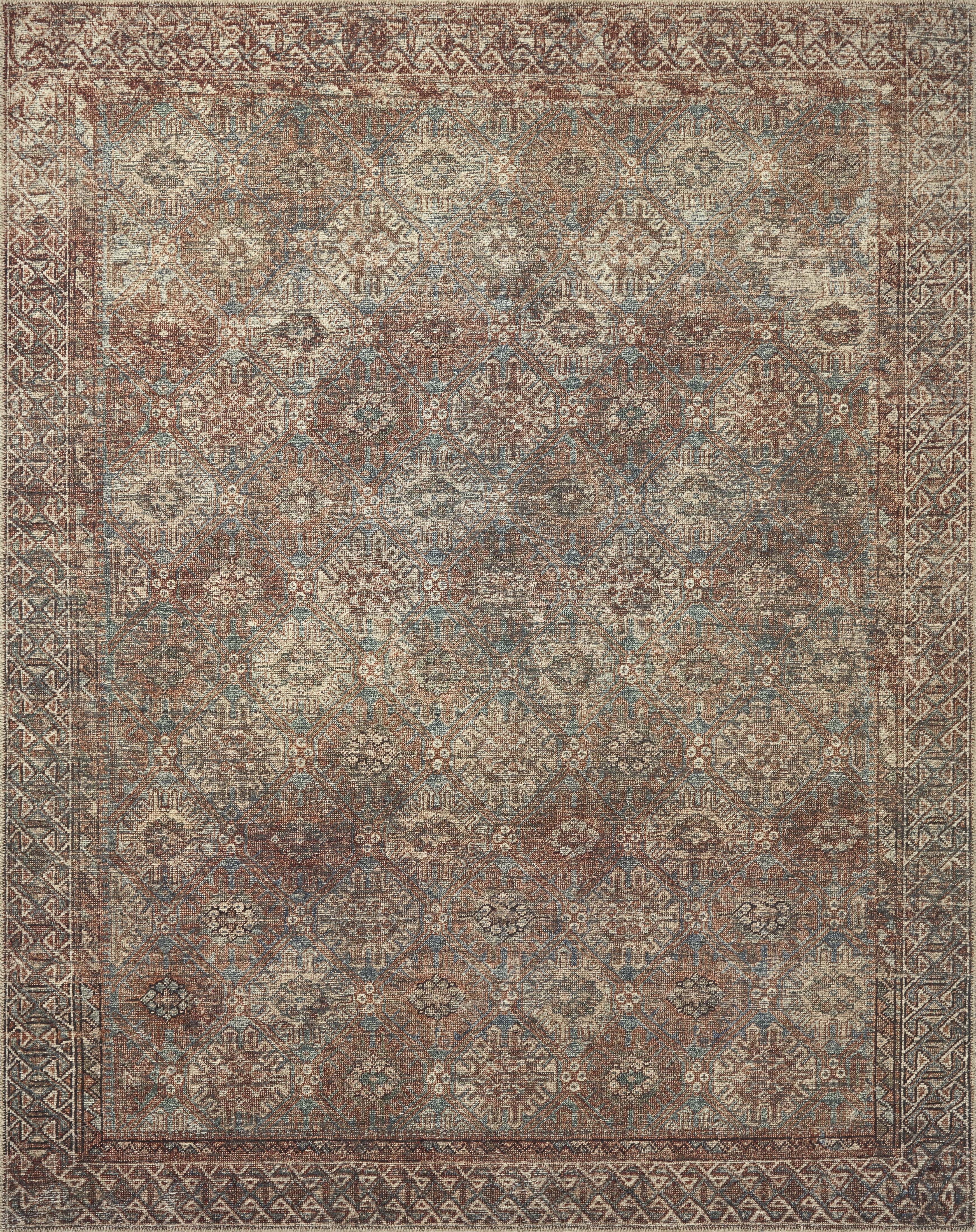 Amber Lewis X Loloi Billie Collection | Aqua/Rust 3'6 x 5'6