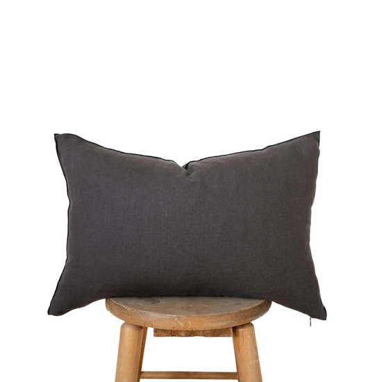 Load image into Gallery viewer, Lumbar Edged Linen Pillow | Charcoal
