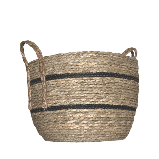 Load image into Gallery viewer, Black Stripe Round Hyacinth Basket | Large
