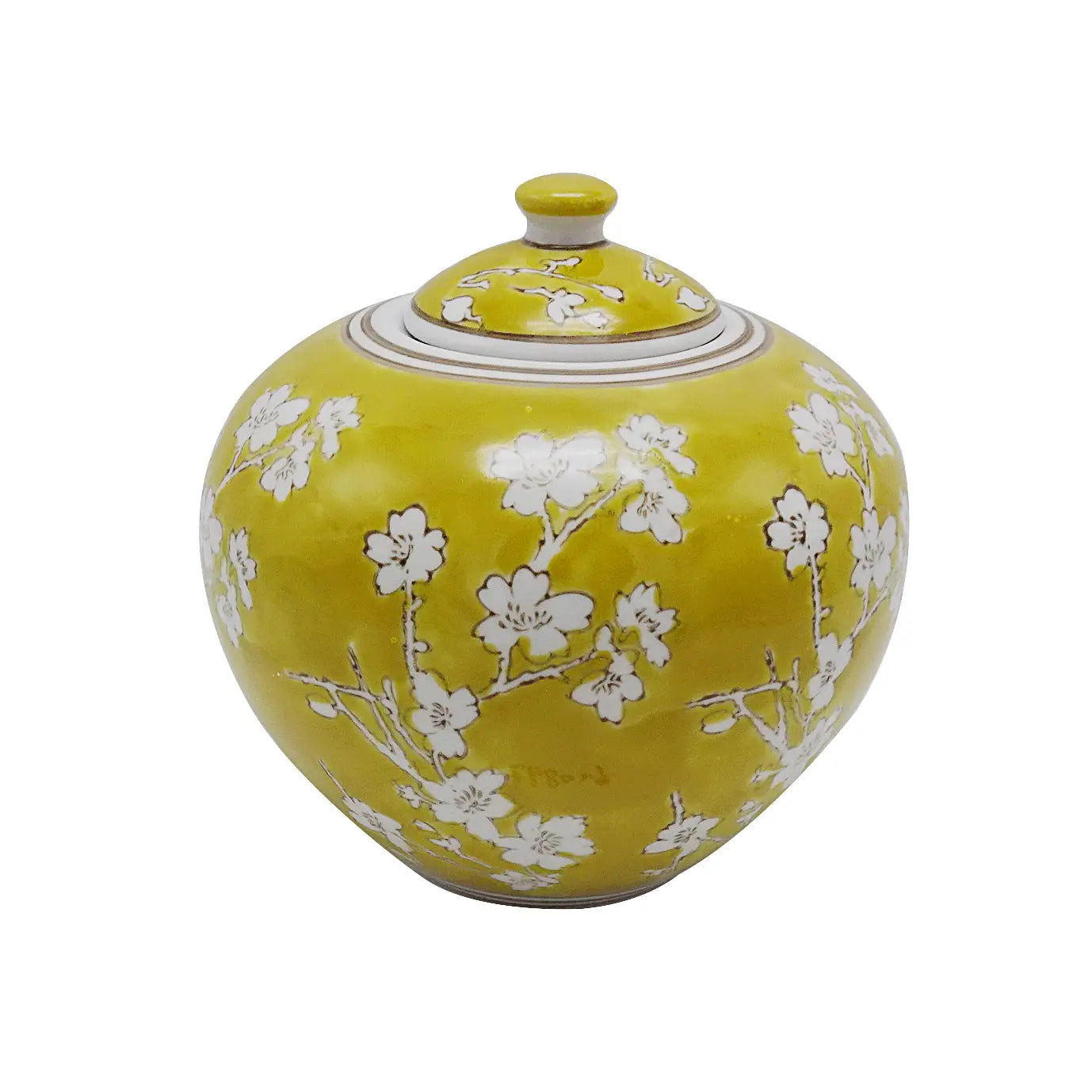 Yellow & White Chinoiserie Jar