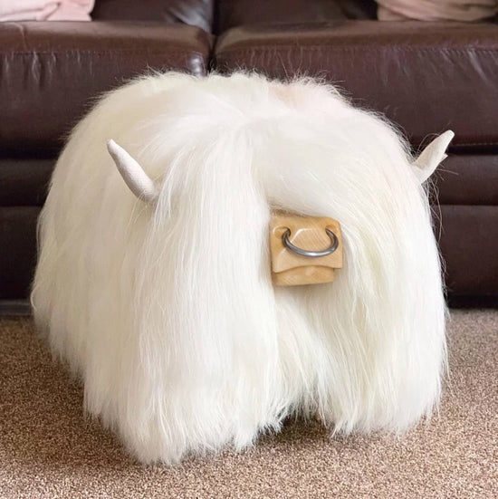 Highland Bull Footstool | Ice White with Nose Ring