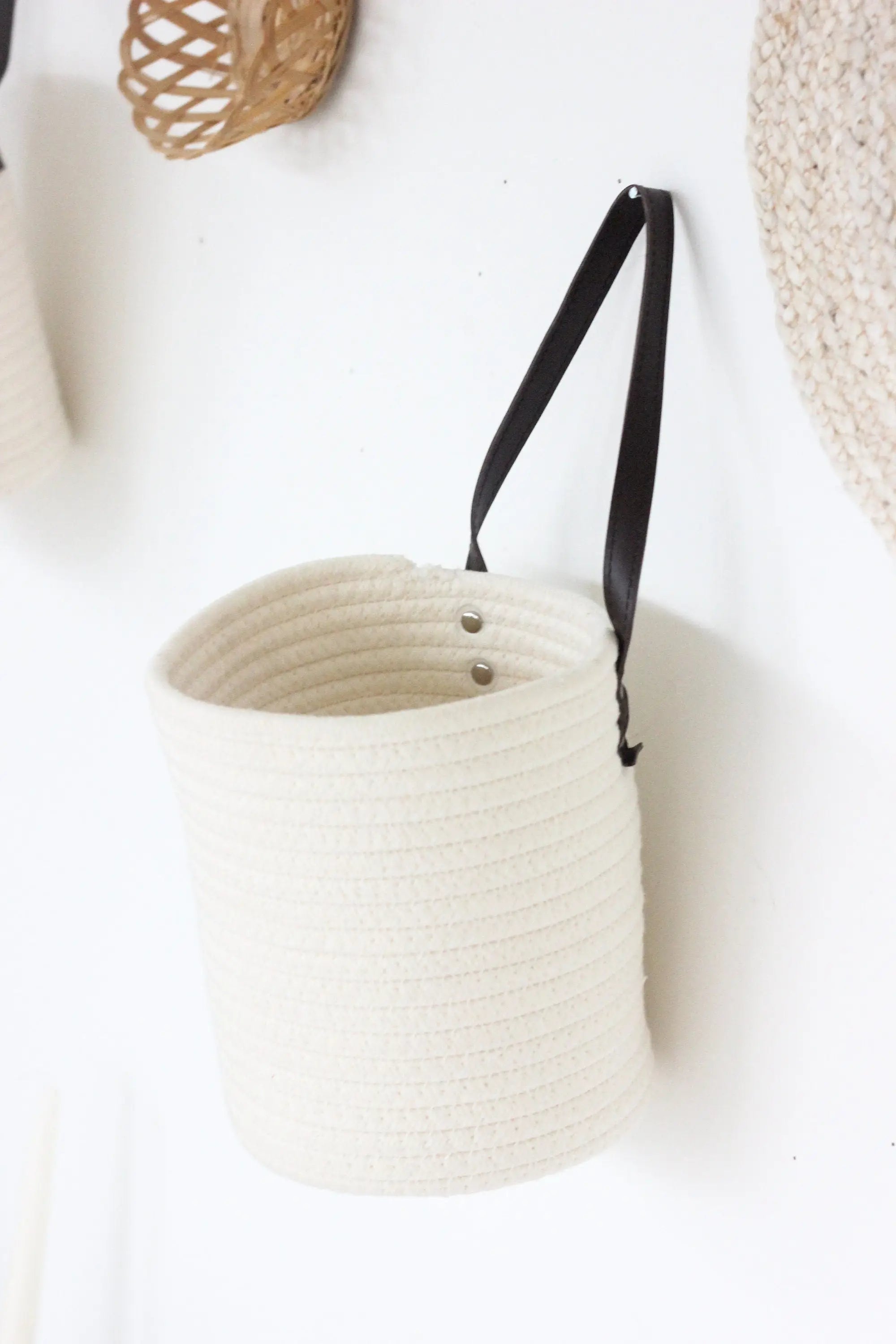 Hanging Storage White Cotton Rope Wall Basket | 6"