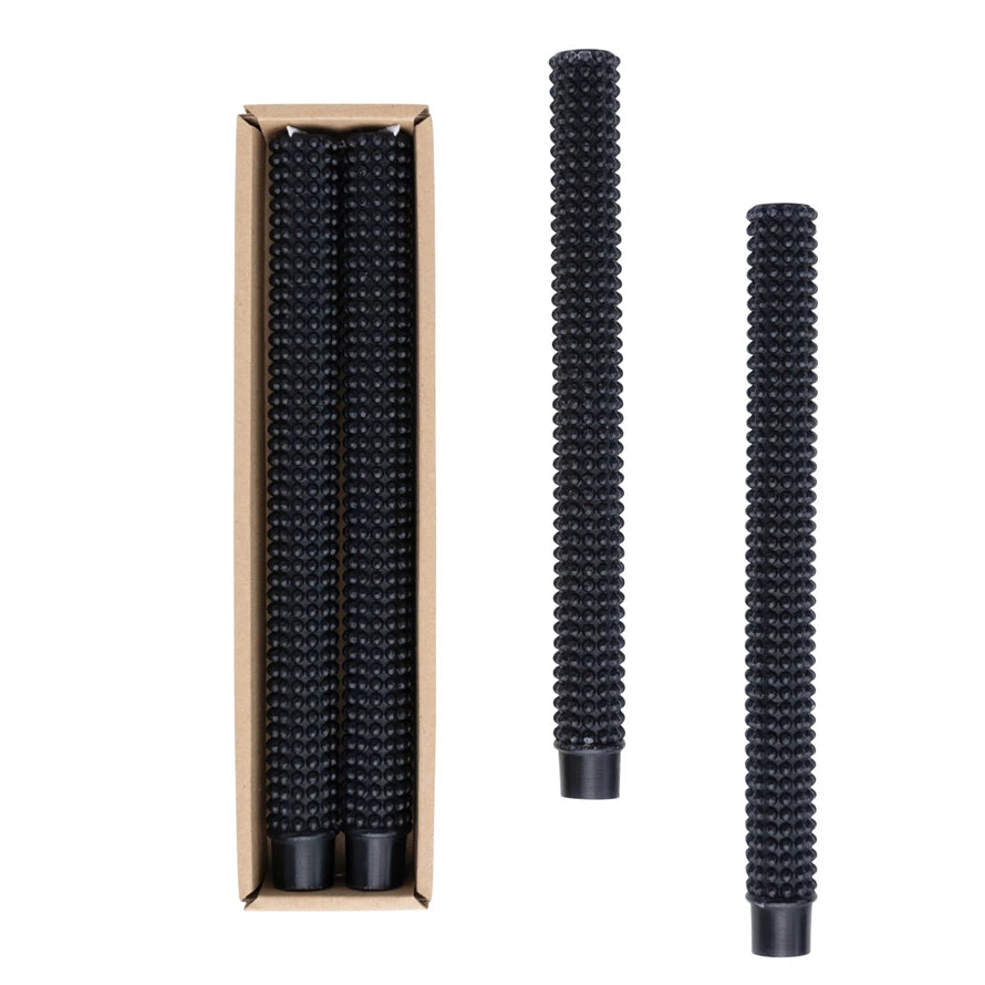 Unscented Hobnail Taper Candles | Black