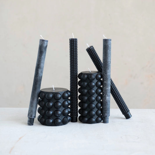 Unscented Hobnail Taper Candles | Black