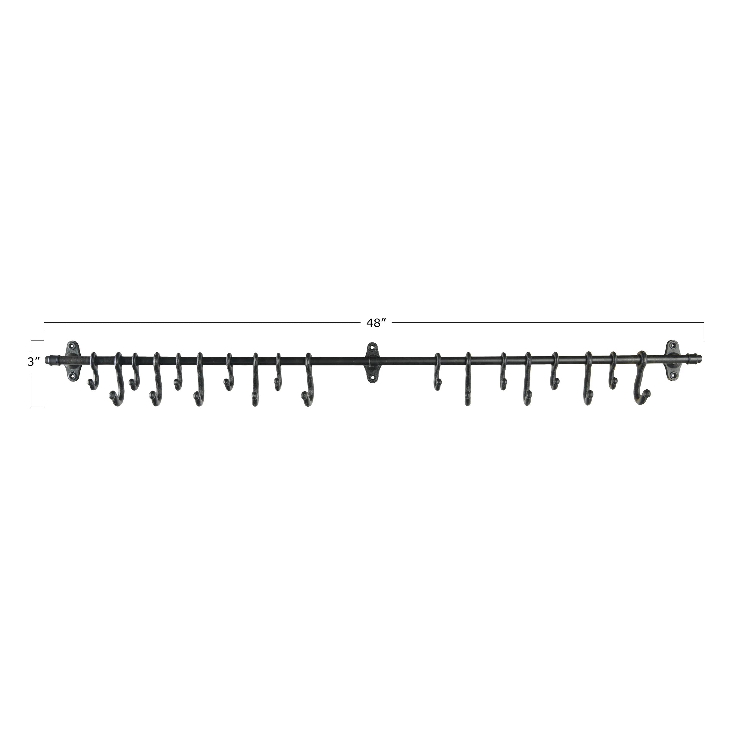 Forged Metal Wall Rod With 18 Hooks