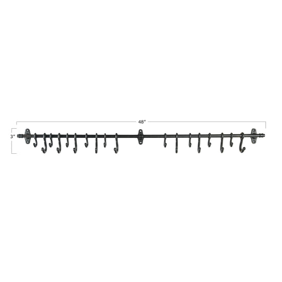 Forged Metal Wall Rod With 18 Hooks