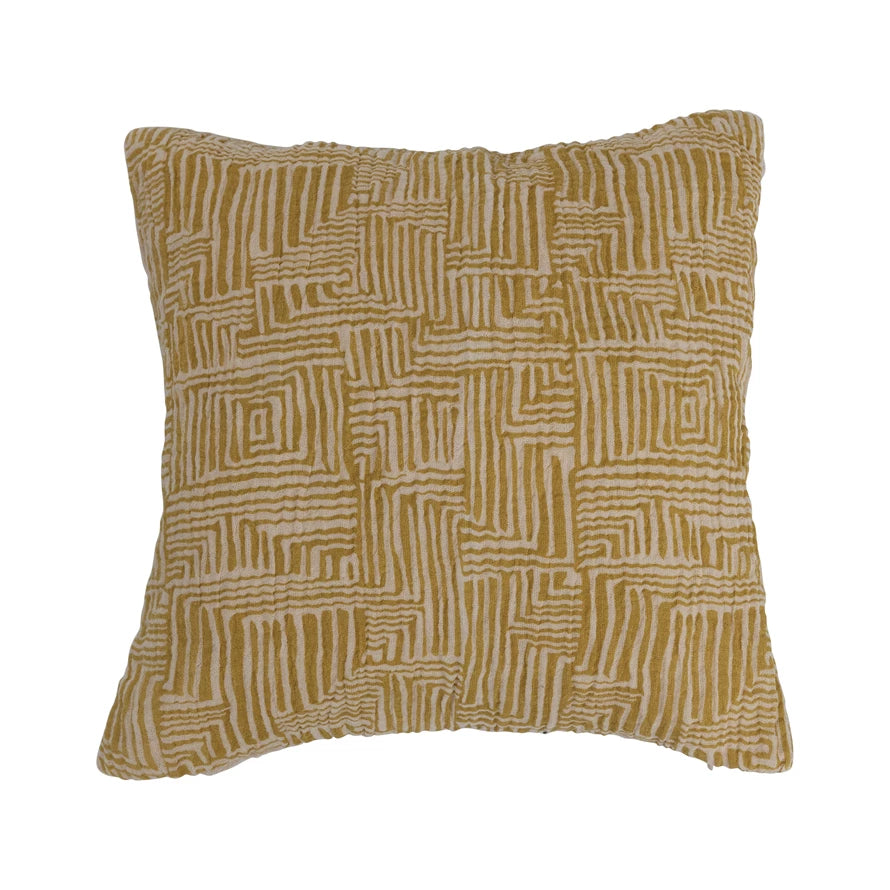 Kuba Cloth Pattern Pillow | Mustard & Cream
