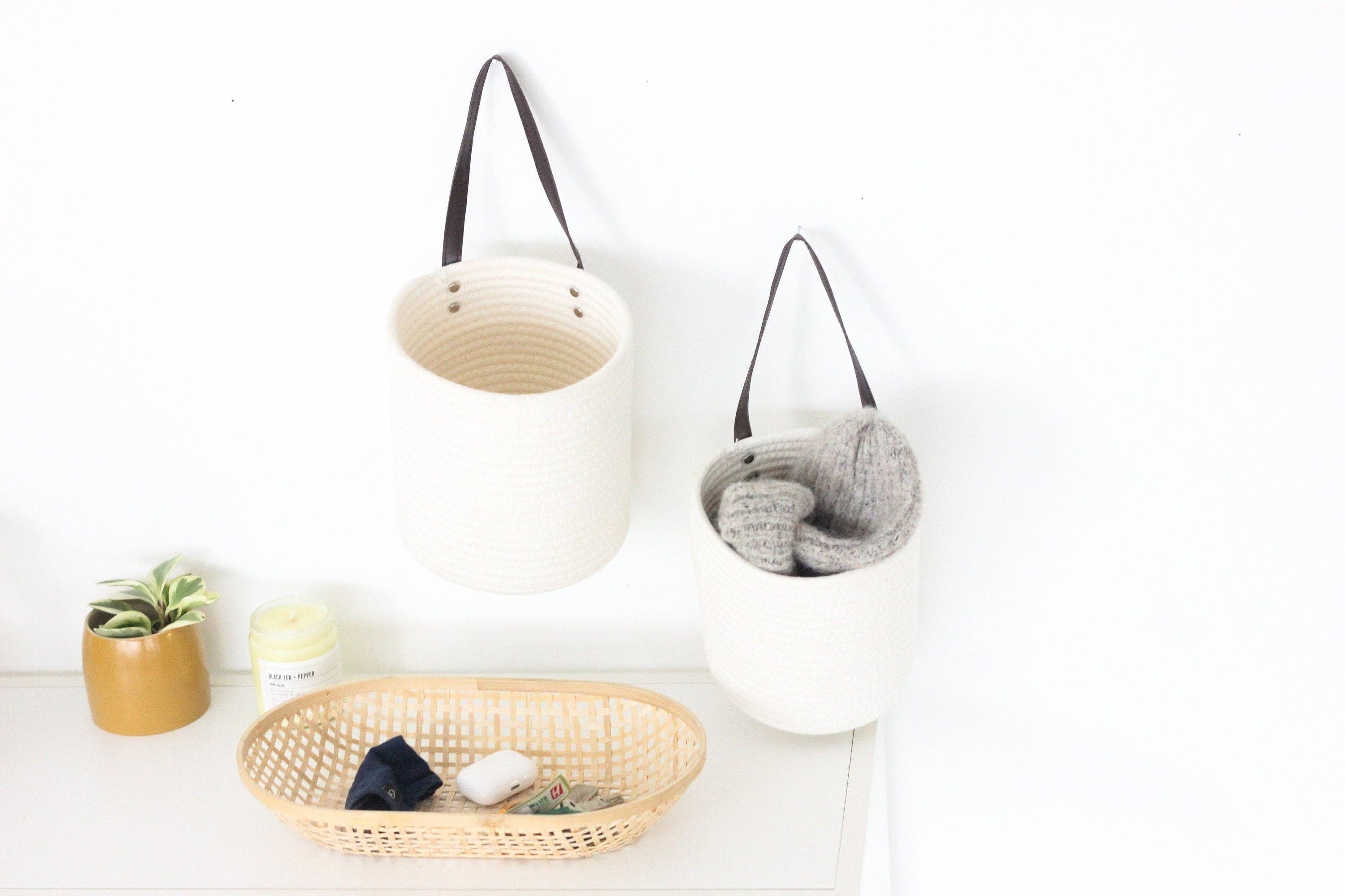 Hanging Storage White Cotton Rope Wall Basket | 6"