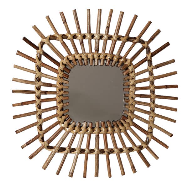 Square Spike Rattan Boho Mirror