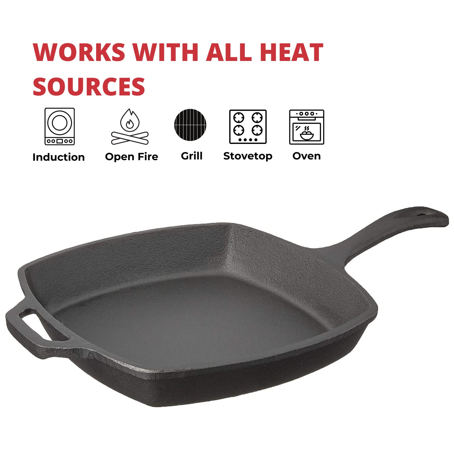 Jim Beam 10.5" Pre Seasoned Cast Iron Square Skillet