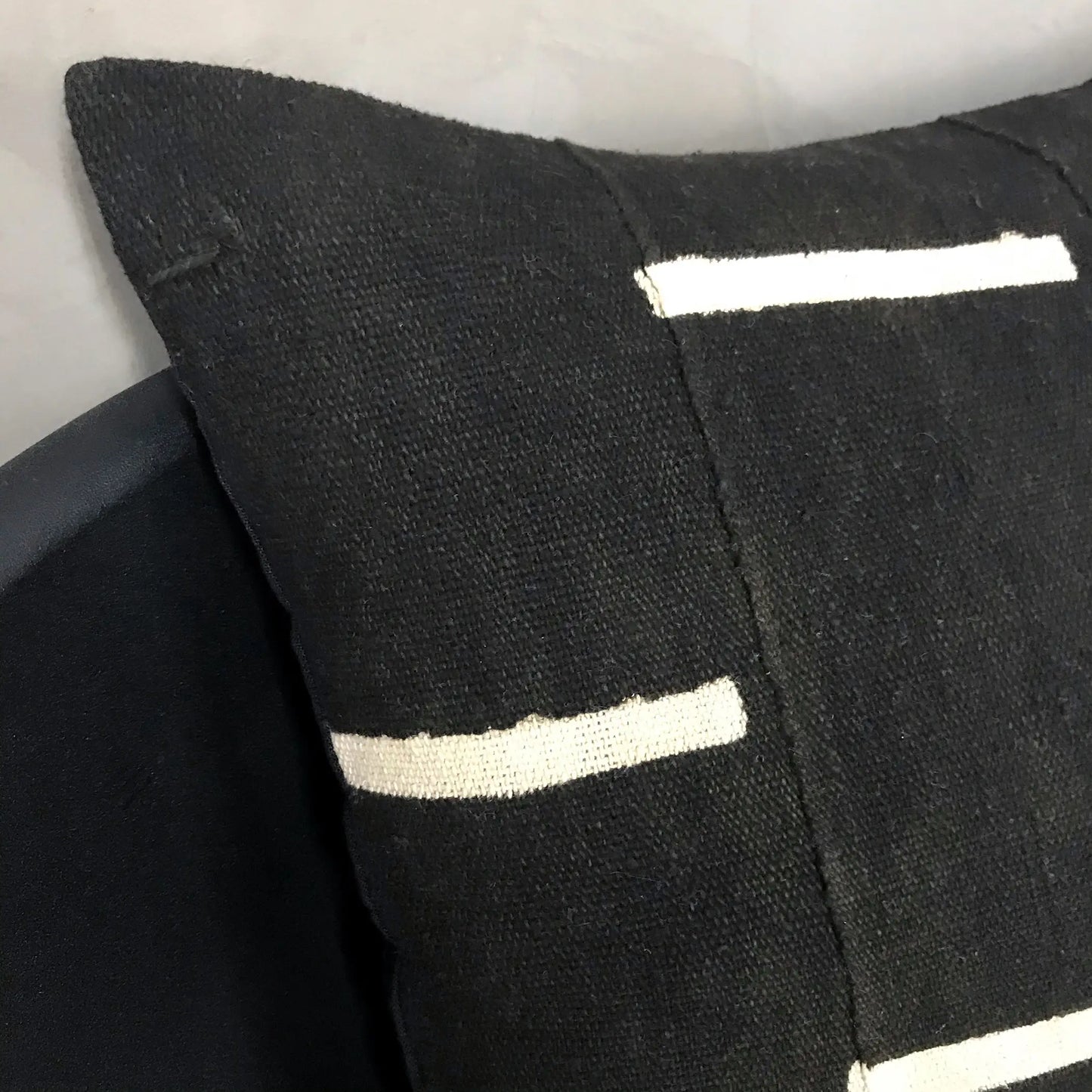 Square Pillow Black Mudcloth | Off White Bars