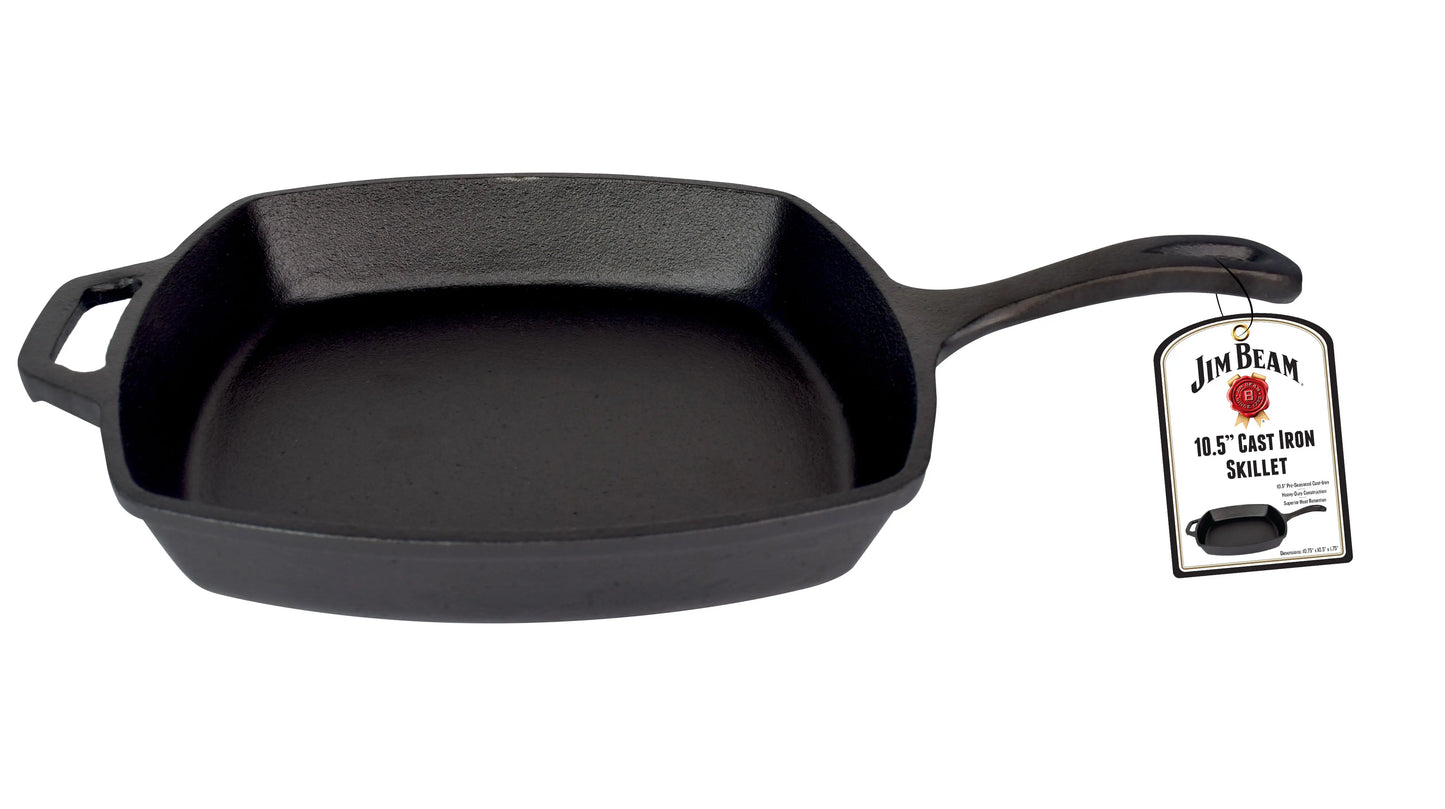 Jim Beam 10.5" Pre Seasoned Cast Iron Square Skillet