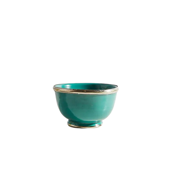 Moroccan Glazed Bowls With Berbe Silver Trim | Teal