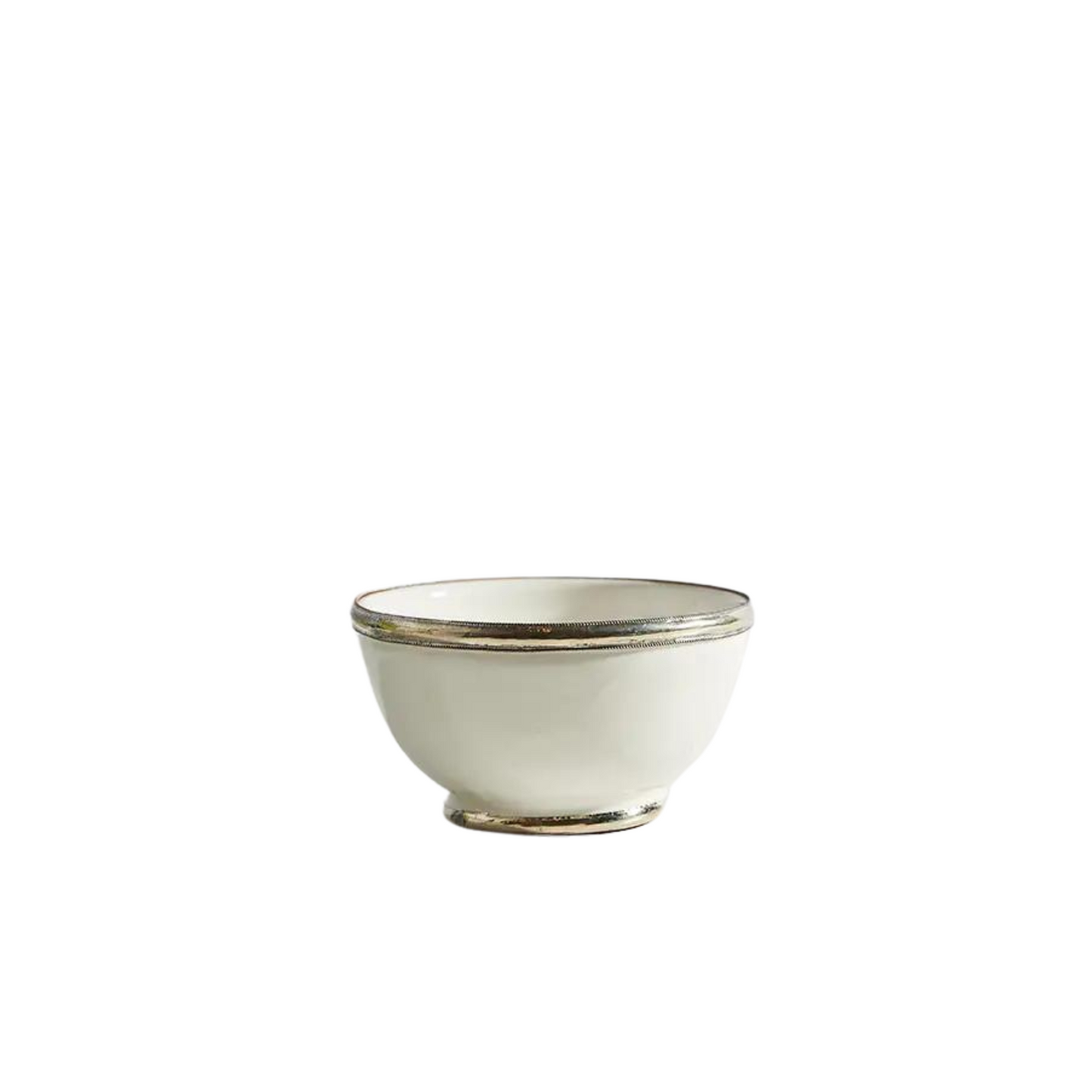 Moroccan Glazed Bowls With Berbe Silver Trim | White