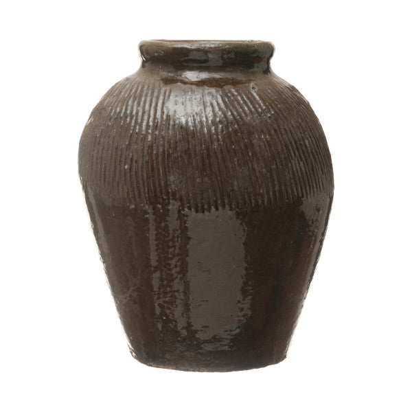 Found Decorative Textured Clay Jar | Small