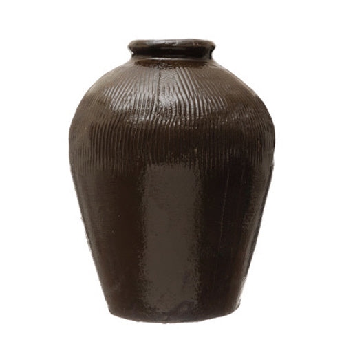 Found Decorative Textured Clay Jar | Large