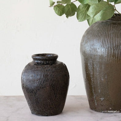 Found Decorative Textured Clay Jar | Small